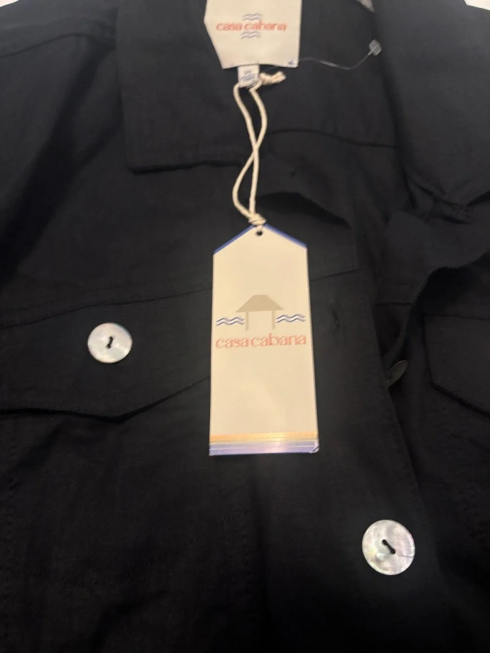Casa Cabana Black Linen Blend Jacket SZ XL pearlized buttons casual vacay NWT - Picture 3 of 10